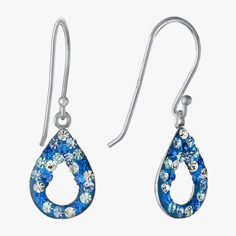 Silver Treasures Womens Blue Crystal Sterling Silver Oval Drop Earrings