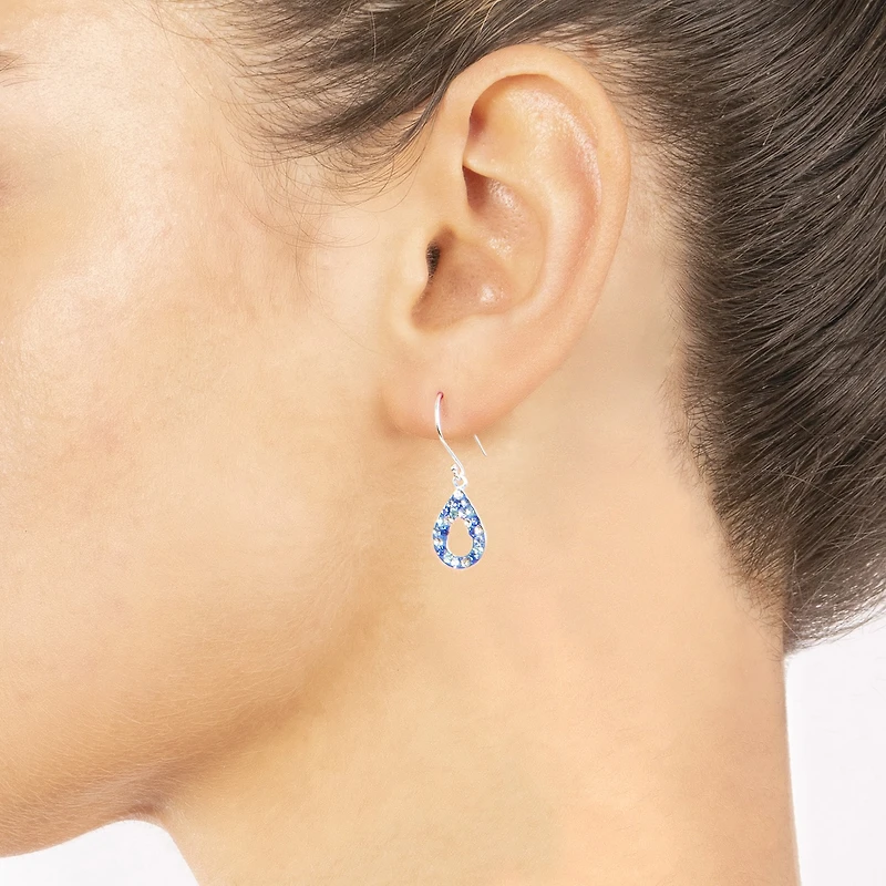 Silver Treasures Womens Blue Crystal Sterling Silver Oval Drop Earrings