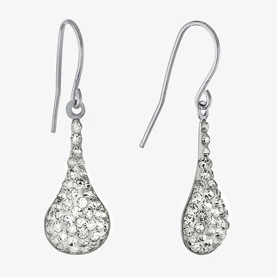 Silver Treasures Womens White Crystal Sterling Silver Oval Drop Earrings