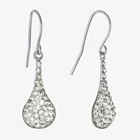 Silver Treasures Womens White Crystal Sterling Silver Oval Drop Earrings