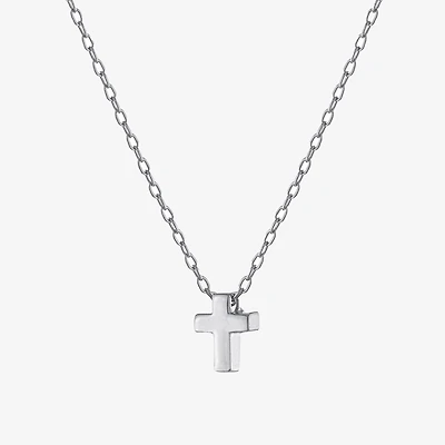 Silver Treasures Womens Sterling Silver Cross 16 Inch Pendant Necklace