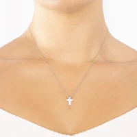 Silver Treasures Womens Sterling Silver Cross 16 Inch Pendant Necklace