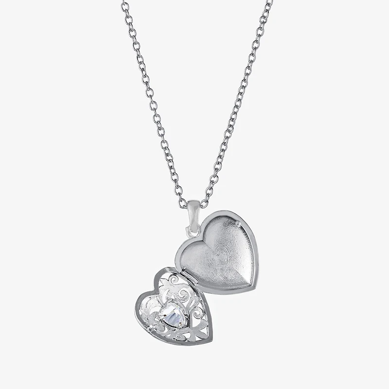 Sparkle Allure Womens Cubic Zirconia Pure Silver Over Brass 18 Inch Locket Necklace