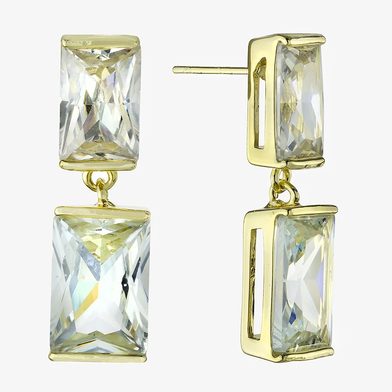 Sparkle Allure Womens Crystal 14K Gold Over Brass Rectangular Drop Earrings