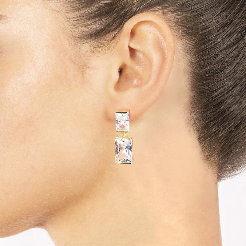 Sparkle Allure Womens Crystal 14K Gold Over Brass Rectangular Drop Earrings