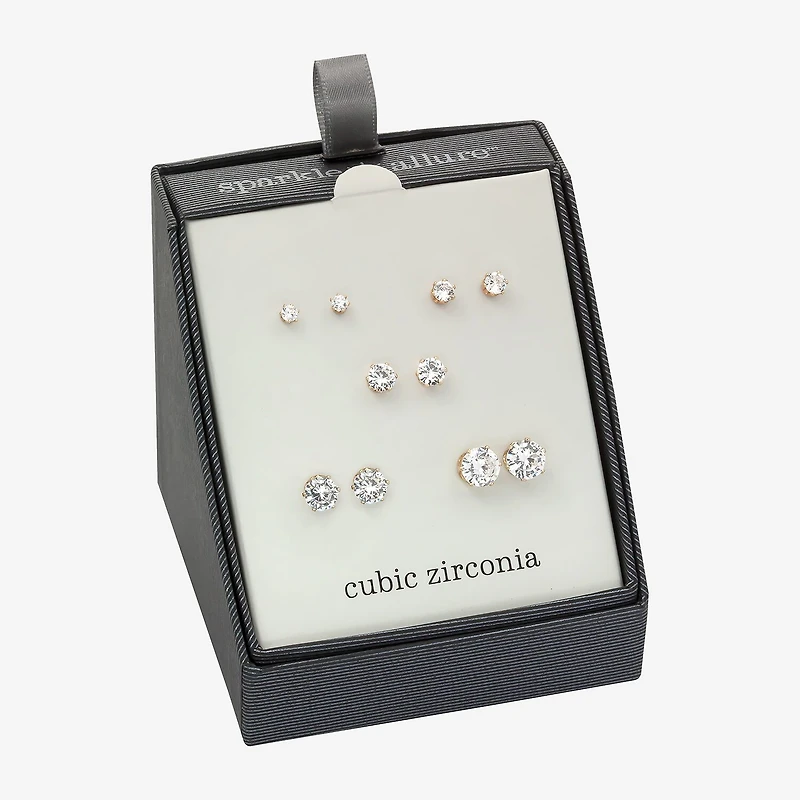 Sparkle Allure Womens Cubic Zirconia 14K Gold Over Brass Hypoallergenic 5 Pair Earring Set
