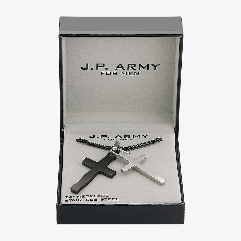 J.P. Army Men's Jewelry Stainless Steel 24 Inch Cable Cross Pendant Necklace