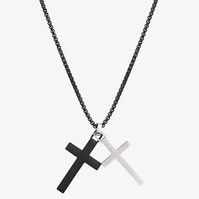 J.P. Army Men's Jewelry Stainless Steel 24 Inch Cable Cross Pendant Necklace
