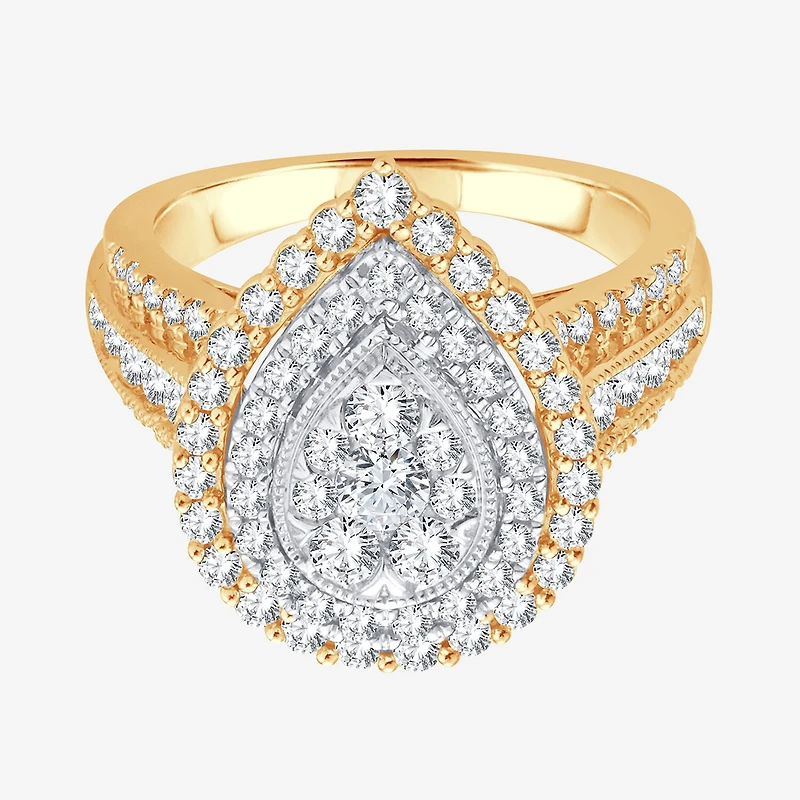 Womens 1 1/ CT. T.W. Natural White Diamond 10K Gold Pear Halo Engagement Ring