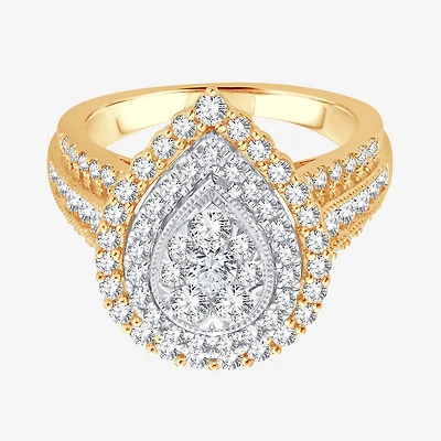 Womens 1 1/ CT. T.W. Natural White Diamond 10K Gold Pear Halo Engagement Ring