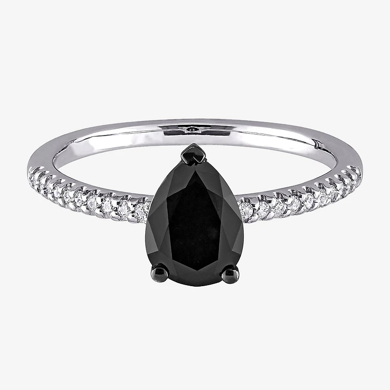 Midnight Black Womens 1 1/10 CT. T.W. Natural Diamond 14K Gold Pear Engagement Ring