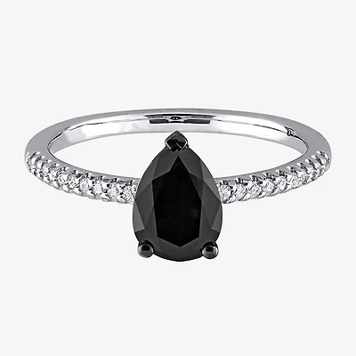 Midnight Black Womens 1 1/10 CT. T.W.  Natural Diamond 14K Gold Pear Engagement Ring