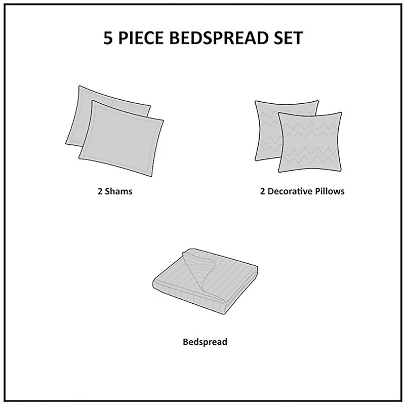 Madison Park Dartmouth 5 Piece Reversible Jacquard Bedspread Set