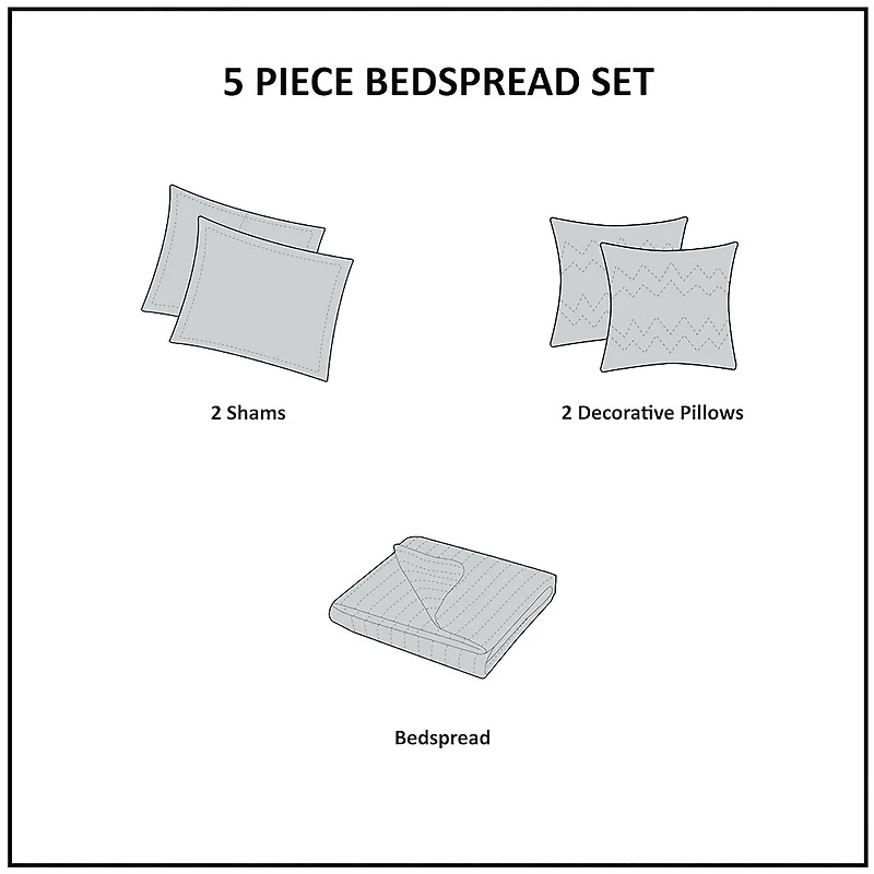 Madison Park Whitman 5 Piece Reversible Jacquard Bedspread Set