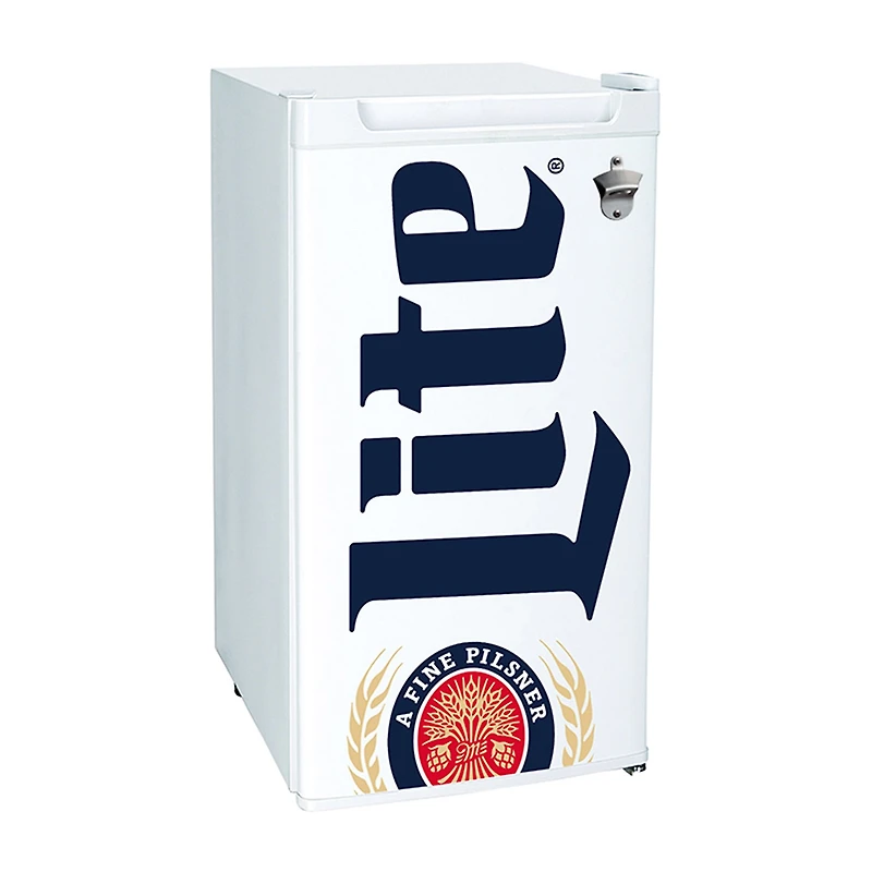 Miller Lite Compact Fridge with Bottle Opener- 90 L/ 95 Qt 3.2 Cu Ft