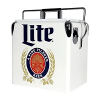 Miller Lite Retro Ice Chest Cooler with Bottle Opener 13L (14 qt)- White and Blue