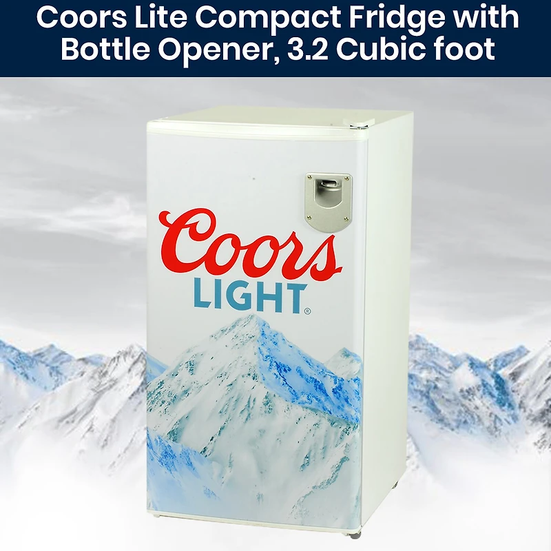 Coors Light Compact Fridge with Bottle Opener- 90 L/ 95 Qt 3.2 Cu Ft