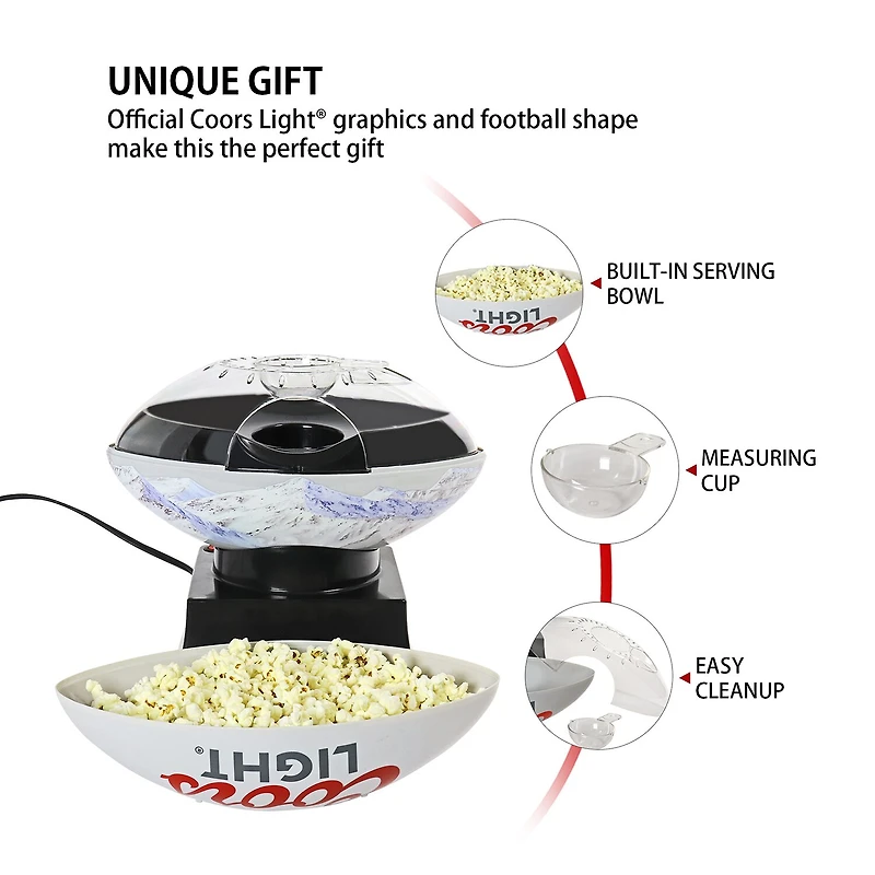 Coors Light Hot Air Popcorn Maker Air-Popper with Football Serving Bowl