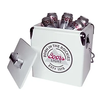 Coors Light Retro Ice Chest Cooler with Bottle Opener 13L (14 qt)- White and Silver