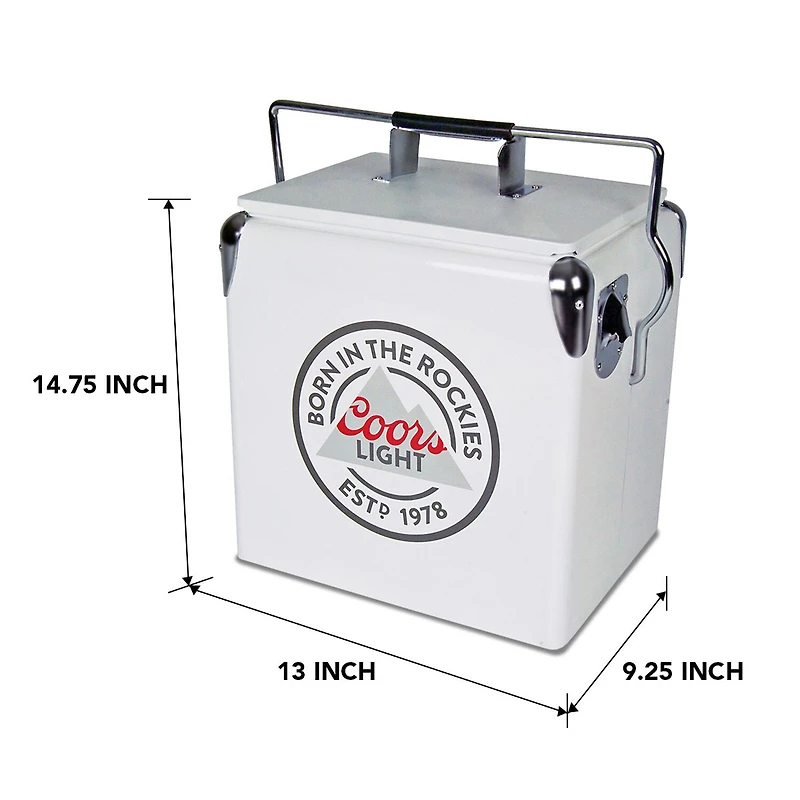 Coors Light Retro Ice Chest Cooler with Bottle Opener 13L (14 qt)- White and Silver