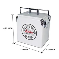 Coors Light Retro Ice Chest Cooler with Bottle Opener 13L (14 qt)- White and Silver