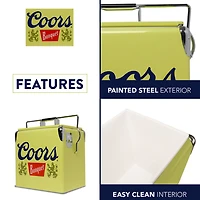Coors Banquet Retro Ice Chest Cooler with Bottle Opener 13L (14 qt)- Yellow and Silver