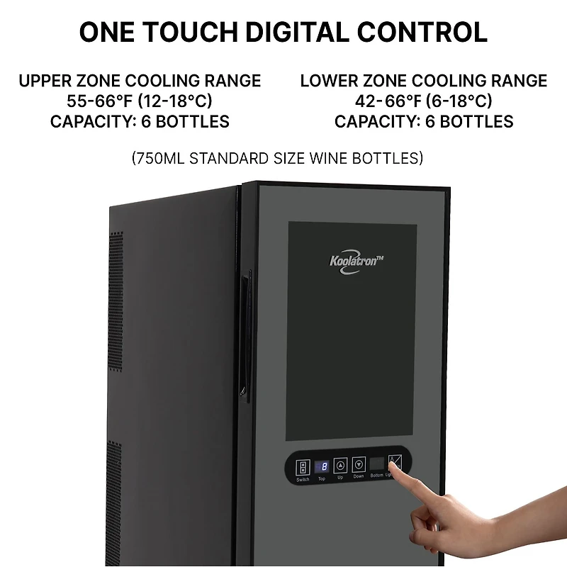 Koolatron 12 Bottle Dual Zone Wine Cooler Freestanding Wine Fridge
