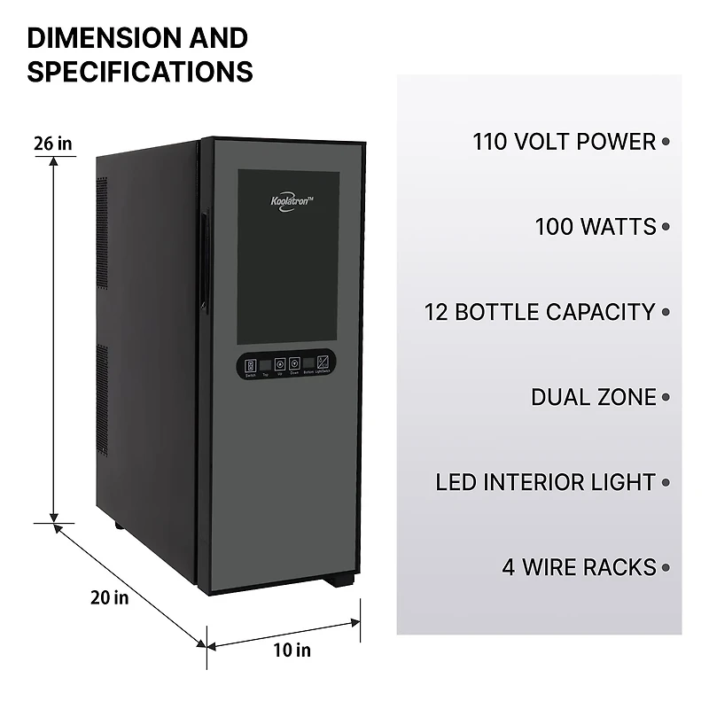Koolatron 12 Bottle Dual Zone Wine Cooler Freestanding Wine Fridge