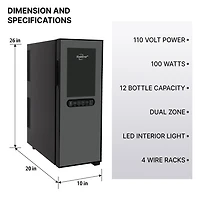 Koolatron 12 Bottle Dual Zone Wine Cooler Freestanding Wine Fridge