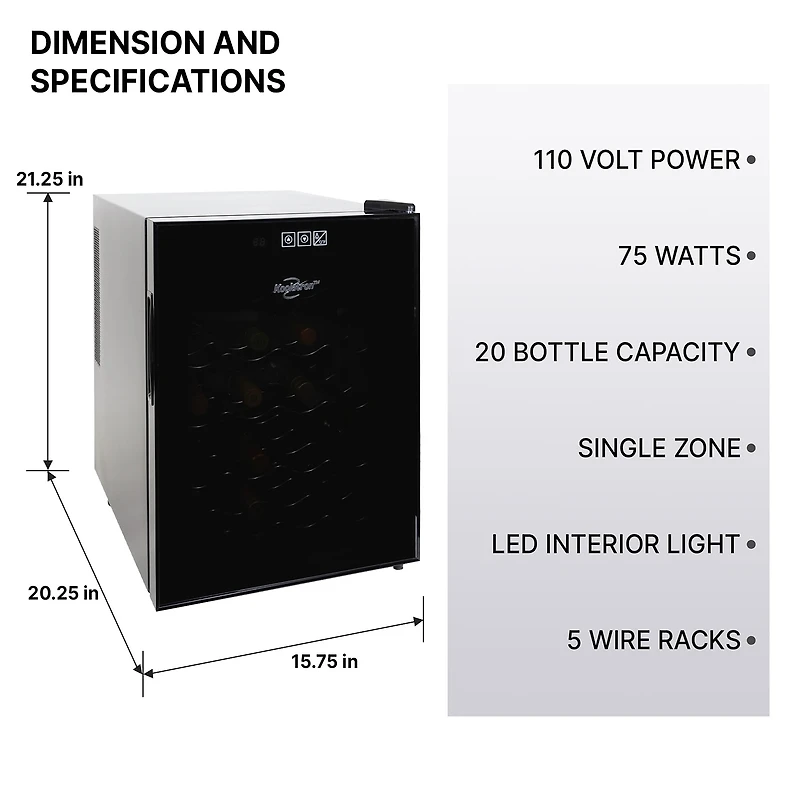 Koolatron 20 Bottle Wine Cooler Freestanding Thermoelectric Wine Fridge