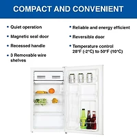Koolatron Compact Fridge with Freezer- 3.2 Cu Ft- White
