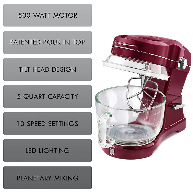 Kenmore Elite Ovation 5 qt Stand Mixer with Pour-In Top- 500W- Red
