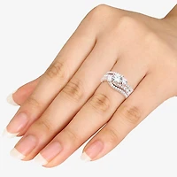 Love Lives Forever Womens 1 1/4 CT. T.W. Natural White Diamond 14K Gold Round 3-Stone Bypass  Bridal Set