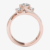Love Lives Forever Womens 1 1/4 CT. T.W. Natural White Diamond 14K Gold Round 3-Stone Bypass  Bridal Set