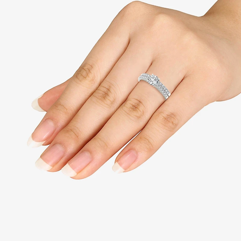 1 CT.T.W. Natural Diamond 10K White Gold Bridal Ring Set