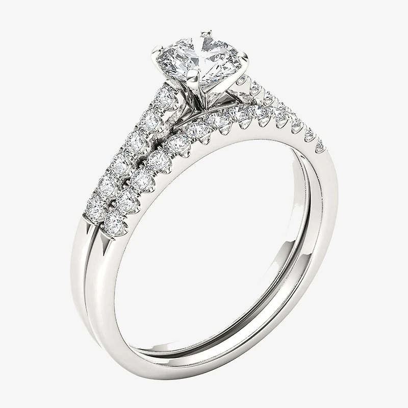 1 CT.T.W. Natural Diamond 10K White Gold Bridal Ring Set