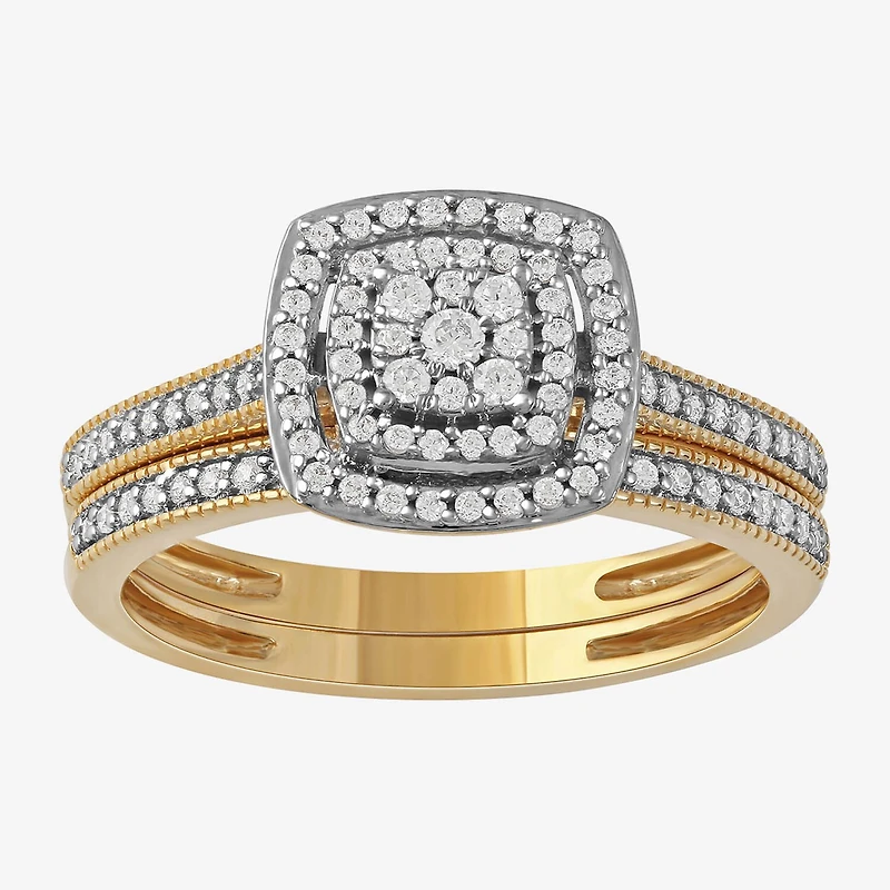 Womens / CT. T.W. Natural White Diamond 10K Gold Cushion Halo Bridal Set