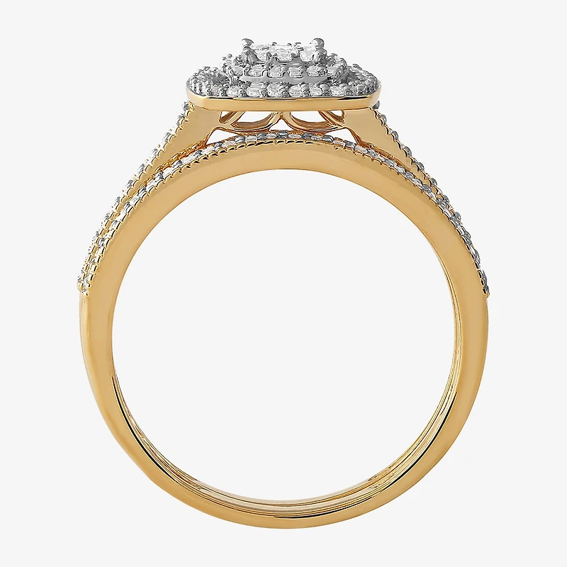 Womens / CT. T.W. Natural White Diamond 10K Gold Cushion Halo Bridal Set