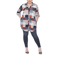 White Mark Womens Plus Roll Tab Long Sleeve Regular Fit Stretch Fabric Button-Down Shirt