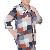 White Mark Womens Plus Roll Tab Long Sleeve Regular Fit Stretch Fabric Button-Down Shirt