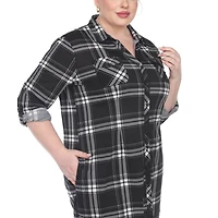 White Mark Womens Plus Roll Tab Long Sleeve Loose Fit Stretch Fabric Button-Down Shirt