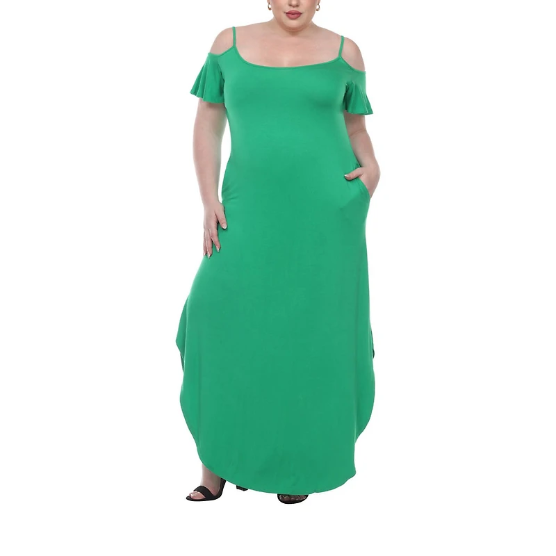 White Mark Womens Plus Scoop Neck Short Sleeve Cold Shoulder Maxi Dress