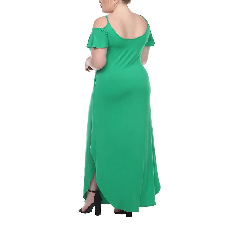 White Mark Womens Plus Scoop Neck Short Sleeve Cold Shoulder Maxi Dress
