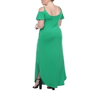 White Mark Womens Plus Scoop Neck Short Sleeve Cold Shoulder Maxi Dress