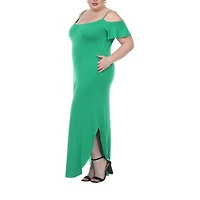 White Mark Womens Plus Scoop Neck Short Sleeve Cold Shoulder Maxi Dress