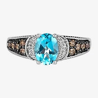 Le Vian® Ring featuring 1 1/4 CT. Blue Topaz Chocolate Diamonds® 1/20 Nude Diamonds™ set 14K Vanilla Gold®