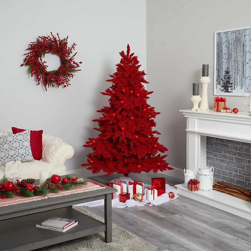Nearly Natural Flocked Faux 7 Foot Pre-Lit Fir Christmas Tree