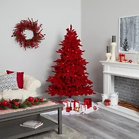 Nearly Natural Flocked Faux 7 Foot Pre-Lit Fir Christmas Tree