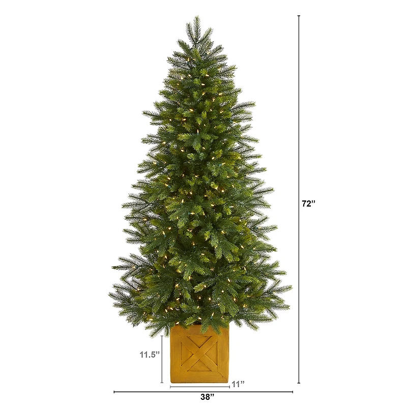 Nearly Natural Faux In Decorative Planter 6 Foot Pre-Lit Fir Christmas Tree