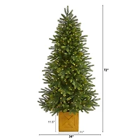 Nearly Natural Faux In Decorative Planter 6 Foot Pre-Lit Fir Christmas Tree